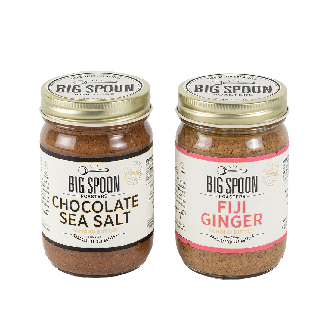 Two jars of Big Spoon Roasters nut butter