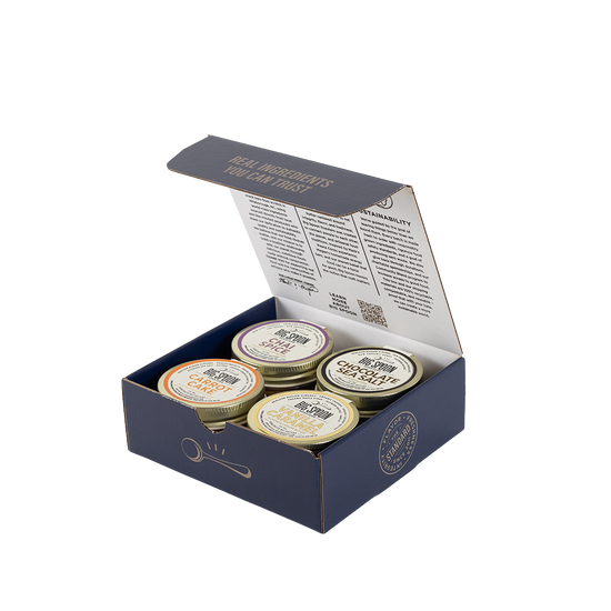 Box of four jars of Big Spoon Roasters nut butter.