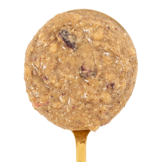 Closeup of spoon with nut butter