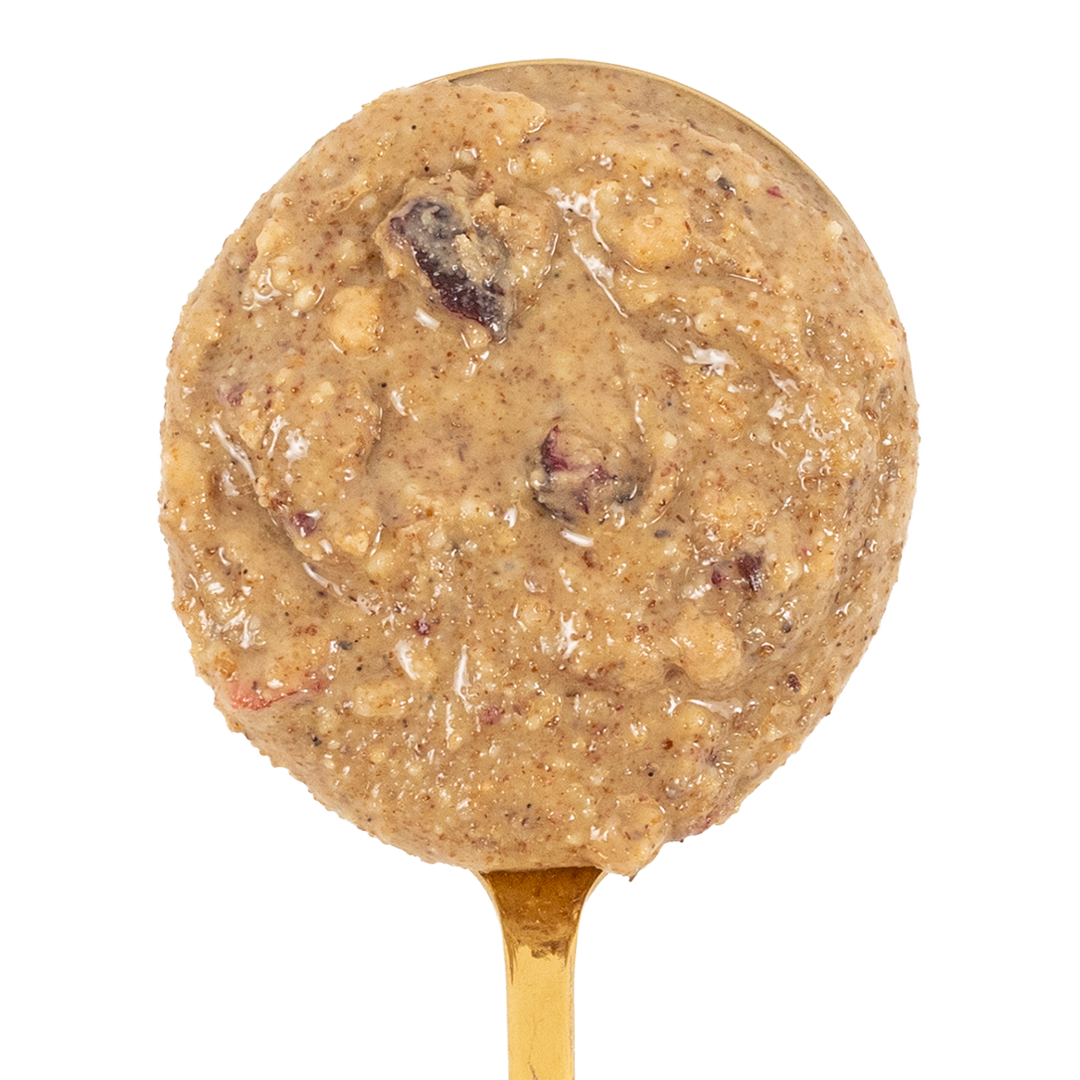 Closeup of spoon with nut butter
