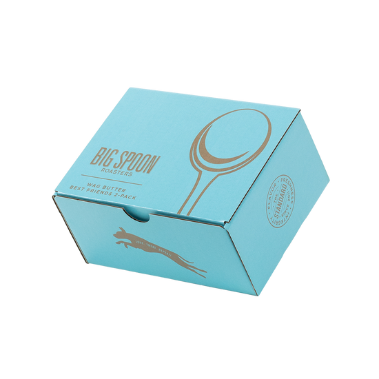 Light blue closed gift box with Big Spoon Roasters logo and branding