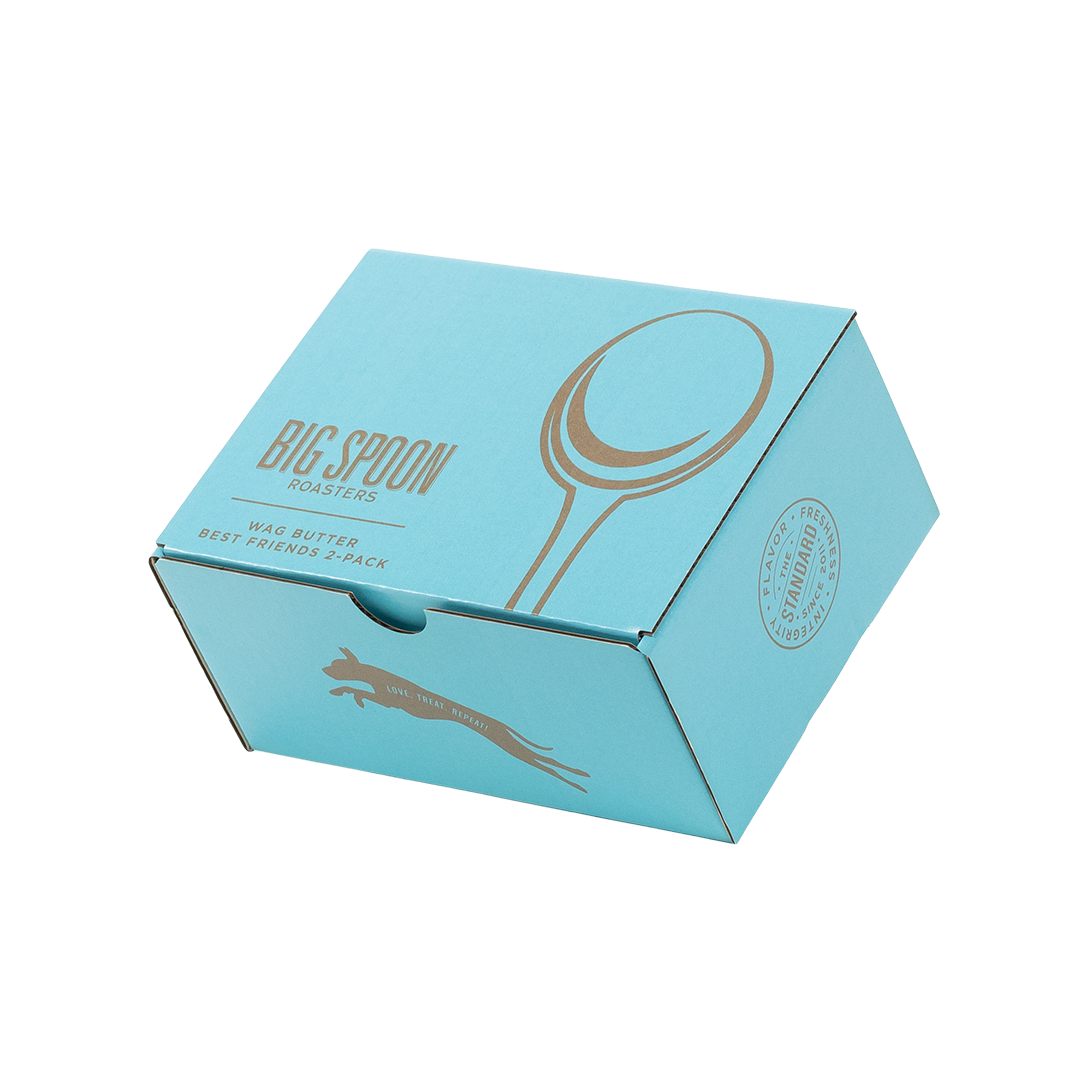 Light blue closed gift box with Big Spoon Roasters logo and branding