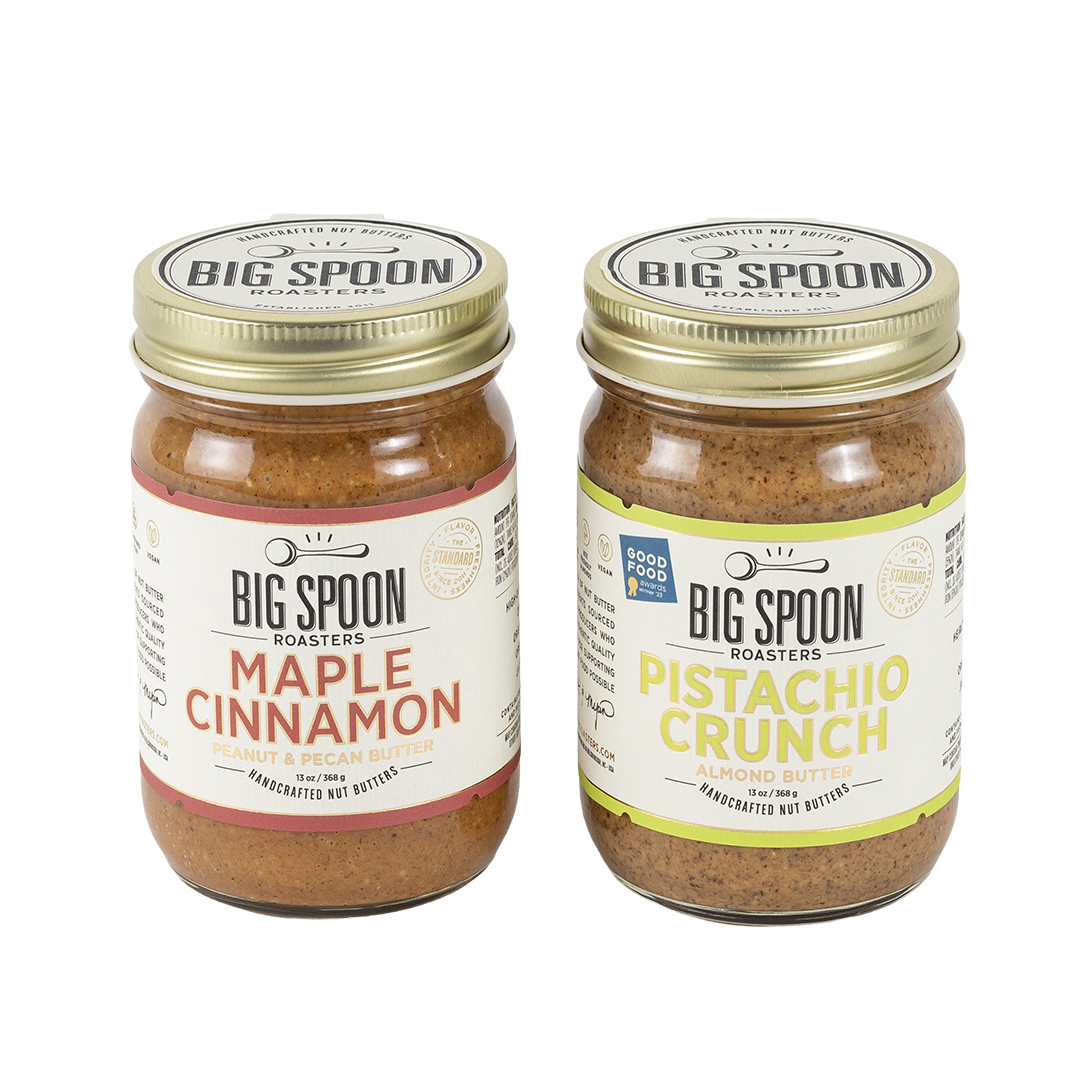 Two jars of Big Spoon Roasters nut butter