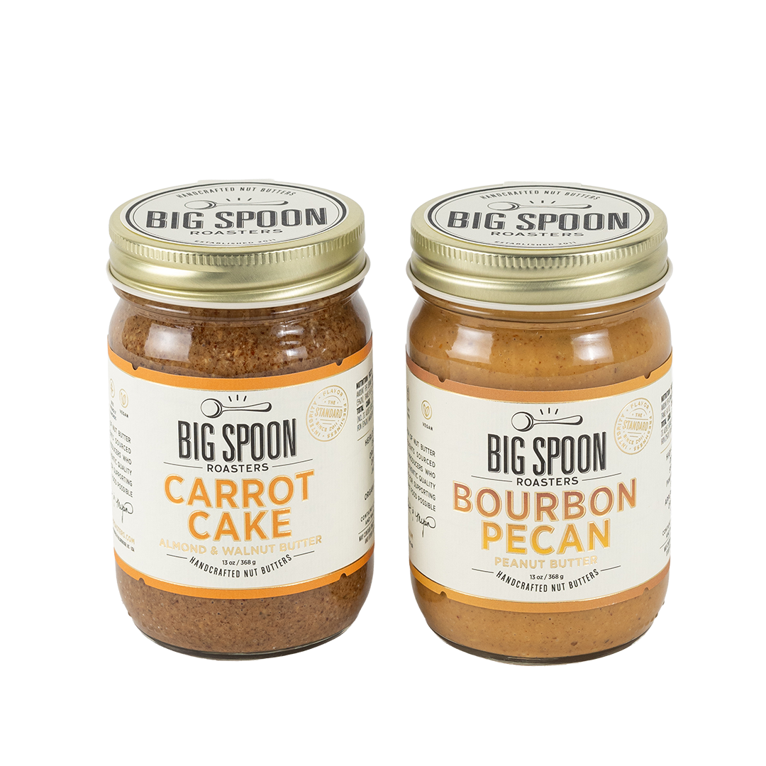 Two jars of Big Spoon Roasters nut butter