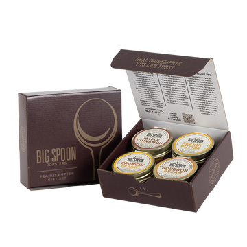 Big Spoon Roasters peanut butter gift set with open box on a white background