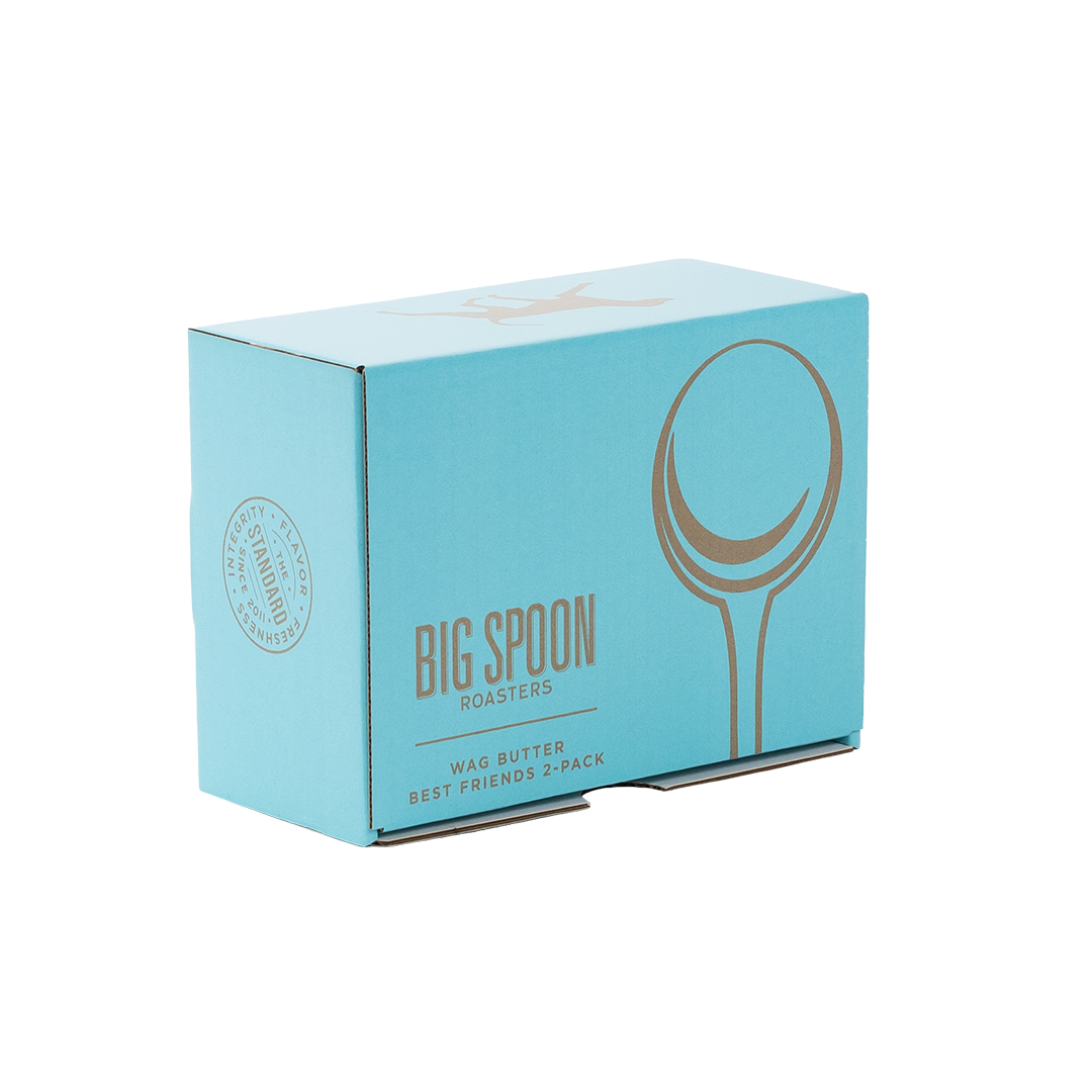 Light blue closed gift box with Big Spoon Roasters logo and branding