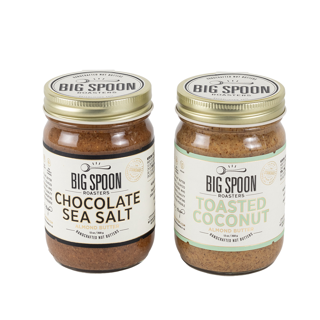 Two jars of Big Spoon Roasters nut butter