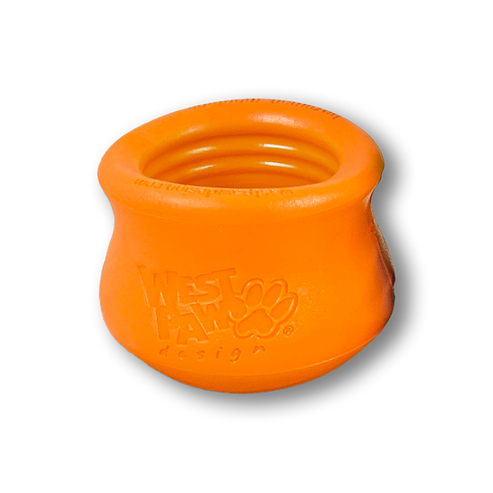West Paw TOPPL dog toy in tangerine orange, size small